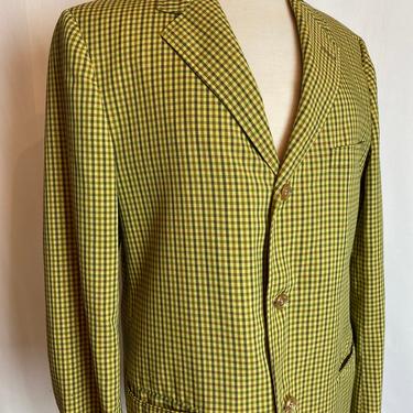60’s sports jacket~ Green gingham plaid micro checker plaid~ lightweight Wash & wear~ lime green 1960’s groovy~ size 42 