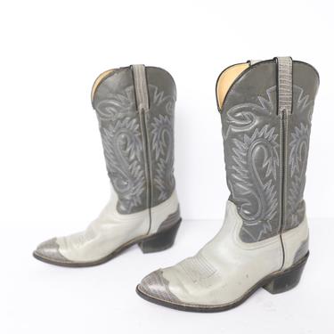 mens justin style DURANGO brand size 8.5 two tone grey leather SOUTHWEST 80's midcalf boots 