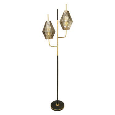 Venini "Poliedri" Floor Lamp In Brass and Black Lacquered Steel 1958