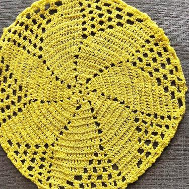 Vintage Yellow Handmade Crochet Doily COMPOSITION Cablè Cotton Floral Design, Antique Crochet Doily Home Decoration by LeChalet