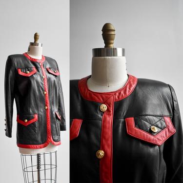 1970s Black &amp; Red Leather Jacket 