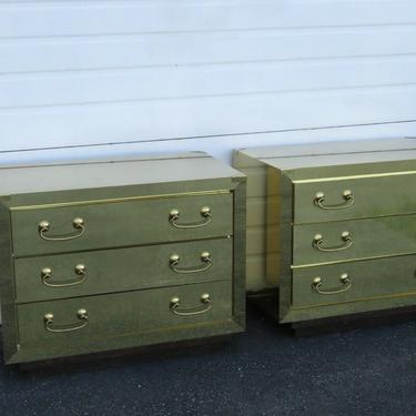 Hollywood Regency Brass Pair of Commode Large Nightstands Bedside Tables 1990