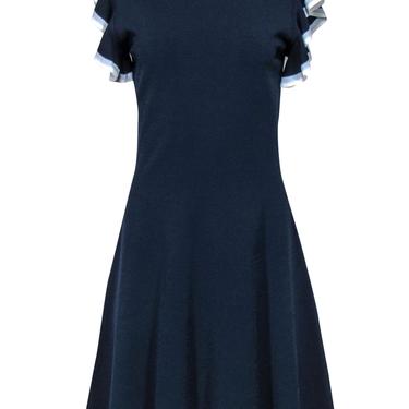 Shoshanna - Navy Knit Ruffled Sleeve Dress w/ Piping Sz L