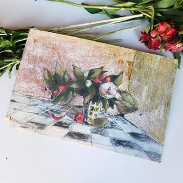 Vintage French Floral Tableau Painting