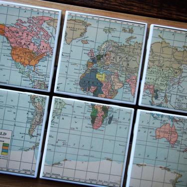 1931 Vintage World Map Coaster Set of 6. World History Gift. Family Heritage Gift. World Travel Décor Office Gift Colonial Map Vintage 1930s 