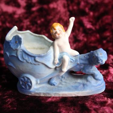 Bisque Figurine Bowl with a Blue Tiger, Mepocoware, Made in Japan 