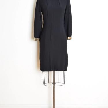 vintage 60s dress black crepe gold sequin mod futuristic space age S M clothing 