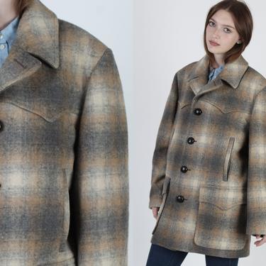 Vintage 60s Pendleton Hunting Jacket / Grey Wool Shadow Plaid Coat / Mens High Grade Western Wear Car Coat Mens Size 44 