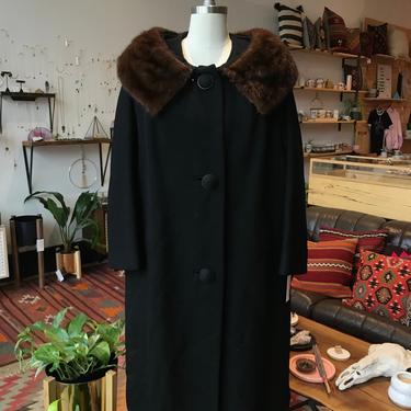 1960s Black Wool Coat with Mink Collar size m/l by LostGirlsVtg