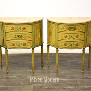 Antique Painted French Style End Tables - A Pair 