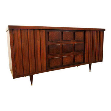 Mid-Century Credenza Danish Modern Concaved Front Burlwood Walnut Sideboard Dresser #132 