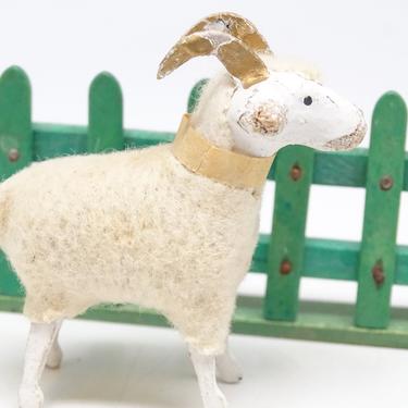 Vintage Wooly 2 1/8 Inch Ram Sheep, Hand Painted  for Putz or Christmas Nativity Creche, Retro Decor, Antique Farm Animal Lamb 