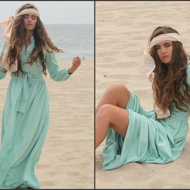 Vintage 70s Grecian Godess Maxi Long Dress Gypsy XS S M 
