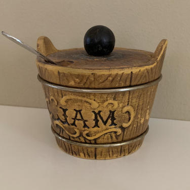 1950s / 1960s - ceramic bucket style jam jar with lid &amp; spoon 