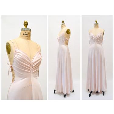 70s Vintage Blush Pink Nightgown Dress Slip Dress Ralph Montenero Blanche Medium// Vintage 70s Pink Side Cut out long Slip Dress Lingerie 