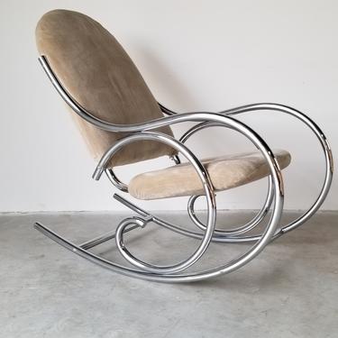 Mid Century Modern Sculptural Chrome Thonet Rocking Chair Milo Baughman 