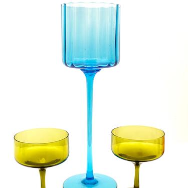 Empoli Italy Turquoise Art Glass Tall Footed Compote Vase Candleholder Candy Bowl Centerpiece || Mid-Century Collectible Art Glass 