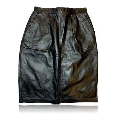 90s Vintage Black Leather Pencil Skirt // Excelled // Size 8 