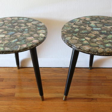 Mid Century Modern Pair of Abalone Shell Side End Tables