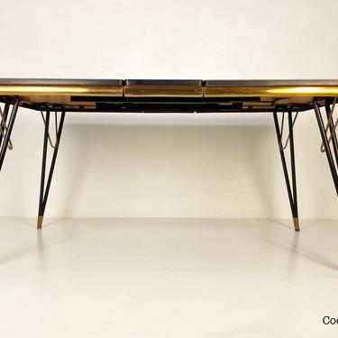 Pink Formica top dining table with a black/brass Metal Frame, Circa 1950s - *Please see notes on shipping before you purchase. 