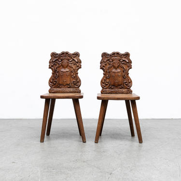 French Renaissance Style Hand Carved &quot;Fire Side&quot; Chairs