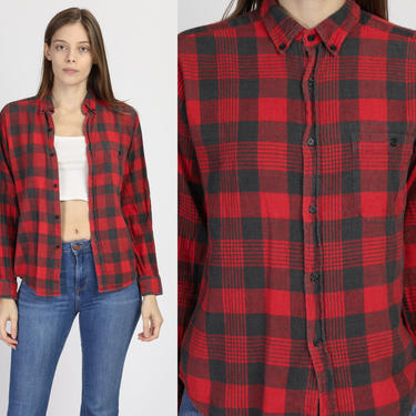 Vintage Grunge Plaid Flannel Shirt - Small | 80s 90s Red Lightweight Lumberjack Shirt 