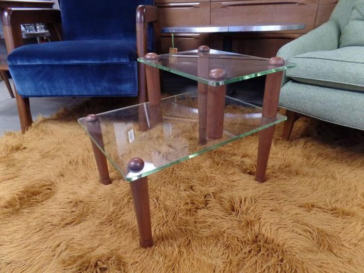 Mid-Century Modern glass and wood step table