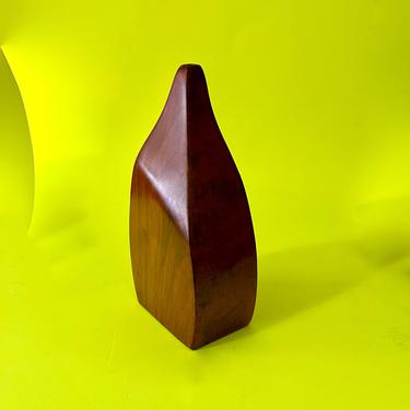Vintage Hand Carved Mid Century Modern Hardwood Vessel With Opening at Top 