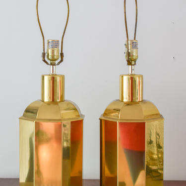 Pair of Vintage Brass Octagon Lamps 