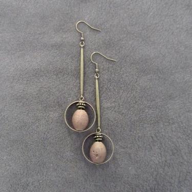 Long bronze earrings, mid century modern earrings, Brutalist earrings, minimalist earrings, druzy agate industrial earrings, pendulum 