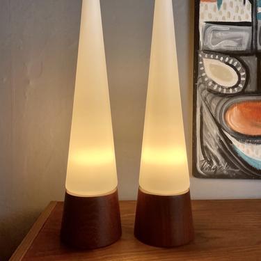 Teak & Glass Danish Cone Lamps 1950s