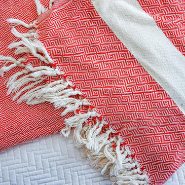 Turkish Red and White Diamond Pattern Blanket 