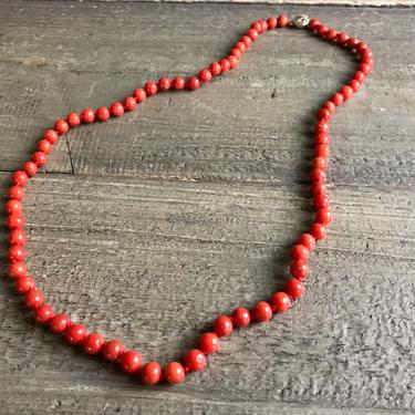 Red Coral Beaded Necklace, Natural Undyed, Vintage Beaded Necklace, 26 grams, Antique Jewelry, KH 