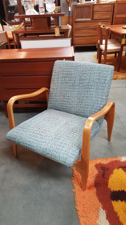 Mid-century bentwood armchair with new upholstery by Thonet