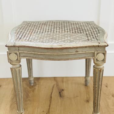 French Gray Painted Stool with Cane Top