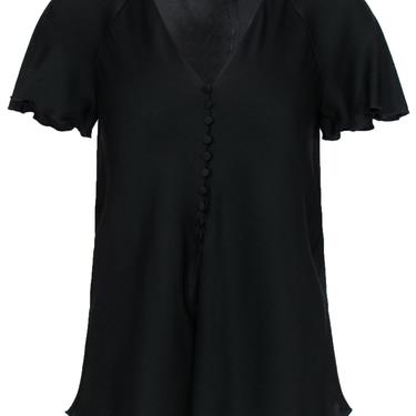 Theory - Black Short Sleeve Button-Front Silk Blouse Sz P