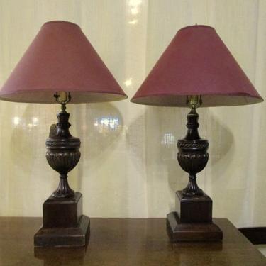 PAIR OF LARGE CARVED WOOD URN LAMPS