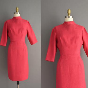 vintage 1950s dress | Gorgeous Fuchsia Pink Cocktail Party Barbie Wiggle Dress | Small | 50s vintage dress 