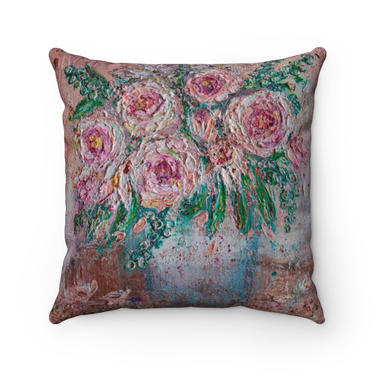 Floral Faux Suede Square Pillow ~ &amp;quot;Thrive&amp;quot; Original Artwork ~ Abstract Flowers ~ Throw pillow ~ Boho Chic ~ Rustic Farmhouse Interior 