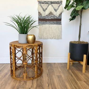 Round Rattan End Table - Bohemian Furniture - Bedside Table 
