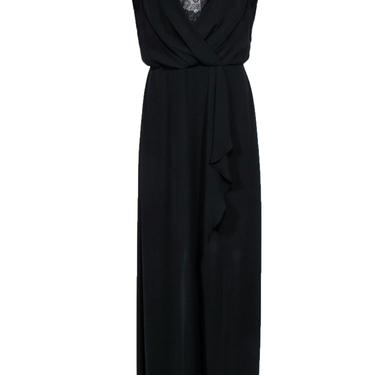 BCBG Max Azria - Black Draped Lace Bodice Gown w/ Slit Sz 10
