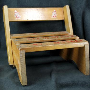 Vintage Children's Step Stool and Chair - Wooden Convertible Step Stool - I Can Sit & Stand By Myself - Circa 1950s | FREE SHIPPING 