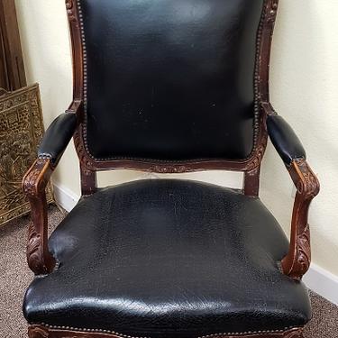 Item #JW3 Early 20th Century Walnut &amp; Leather Arm Chair