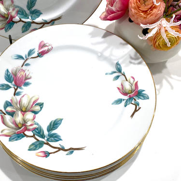 6 Vintage Wentworth China Pink Magnolia Flower Blossom Dinner Plates 