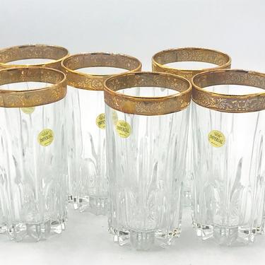 Vintage set of (6) Imperial Crystal 22Kt   Hi-ball Cocktail Tumbler glasses from Italy 