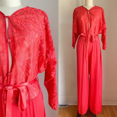 Vintage Red Lace Lingeire Jumpsuit / L 