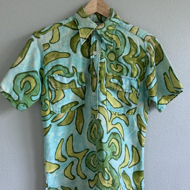 Vintage Men's 1960s Hawaiian Shirt Bright Mod Design 