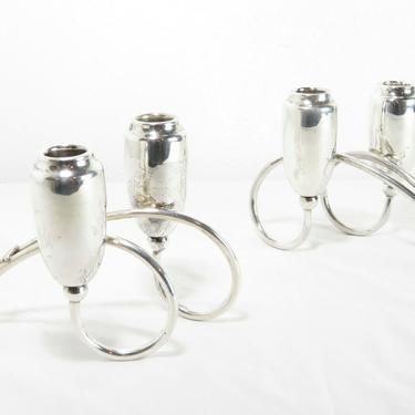 Sterling Silver JUVENTINO LOPEZ REYES JLR CANDLESTICK HOLDERS Mexican Modernist