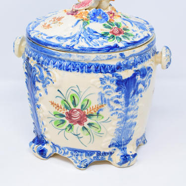 Vintage Multicolored Handpainted Biscuit Jar marked &quot;Made in Japan&quot; 