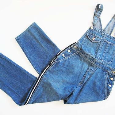 Vintage 90s 2000s Denim Overalls S M -  Blue Jean Overalls Racing Stripe -  2000s Y2K Clothing - Women Denim Straight Leg Overalls 